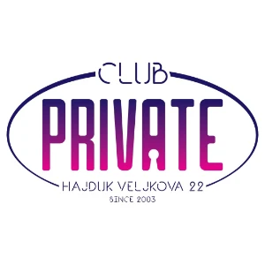 Logo kluba Private sa ljubicastim elipsastim okvirom i stilizovanim tekstom "PRIVATE" i "CLUB".